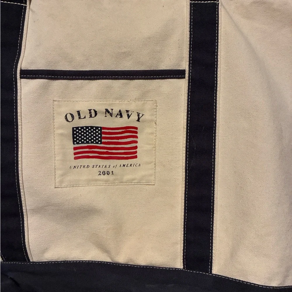 Old Navy 2001 Vintage Canvas Tote Bag - Navy and Cream - Picture 2 of 6